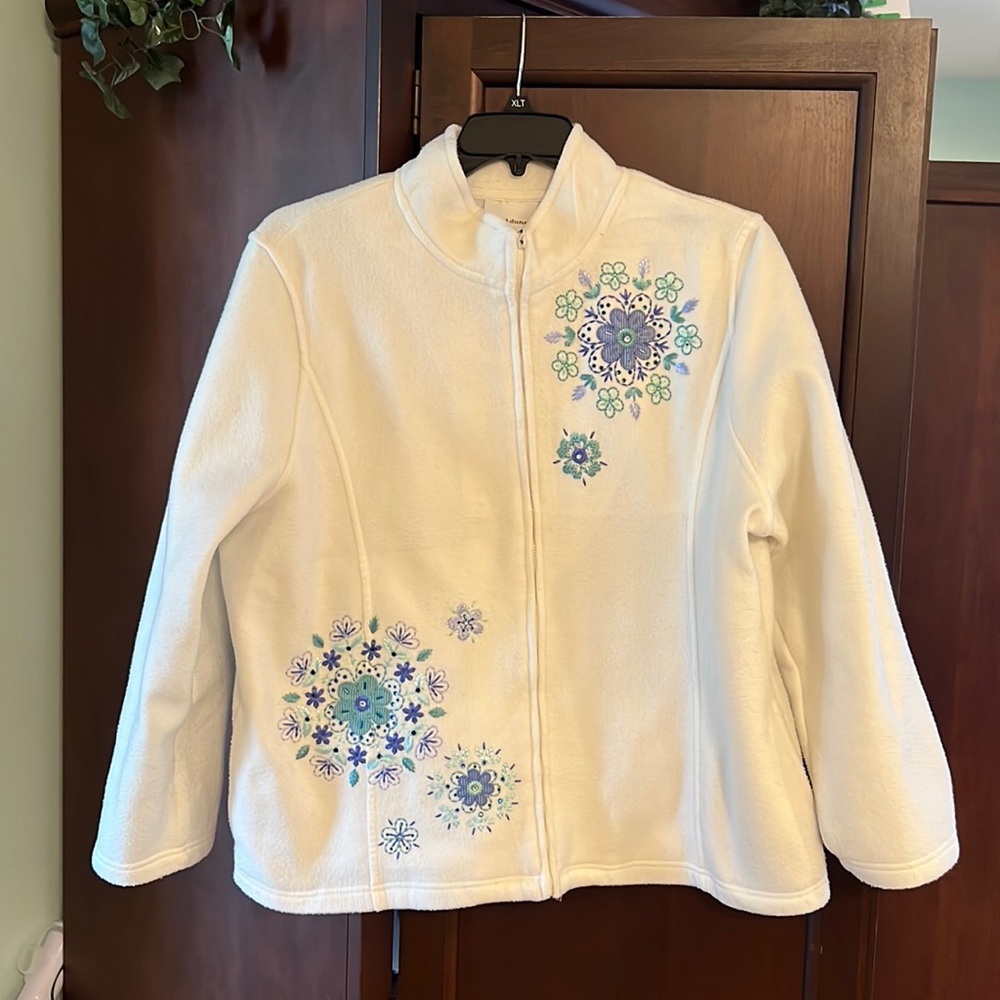 Alfred Dunner Cream Jacket with Blue Floral Design